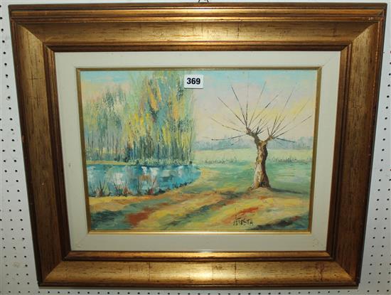 Paesaggio Bresciano, Italian tree scene, signed Atesta